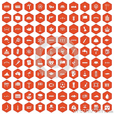 100 bridge icons hexagon orange Vector Illustration