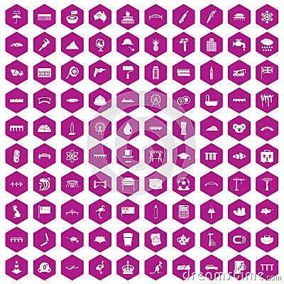 100 bridge icons hexagon violet Vector Illustration