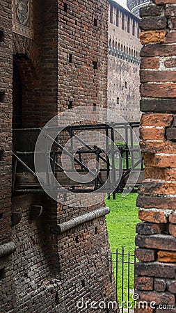 Bridge inside medieval caslte Stock Photo