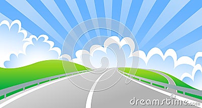 Bridge the intersection with the sun behind clouds Vector Illustration