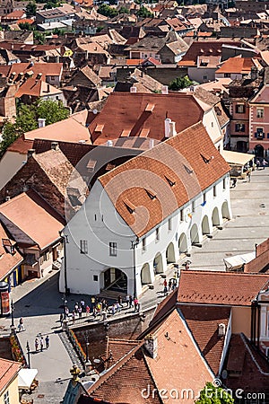 The Bridge of Lies and Casa Artelor in Sibiu Hermannstadt, Transylvania, Romania Stock Photo