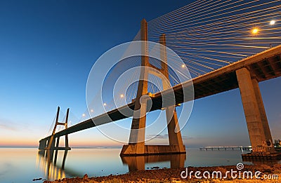 Bridge Lisbon at sunrise, Portugal - Vasco da Gamma Stock Photo