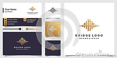 Bridge logo with creative golden concept and business card design Premium Vector Vector Illustration