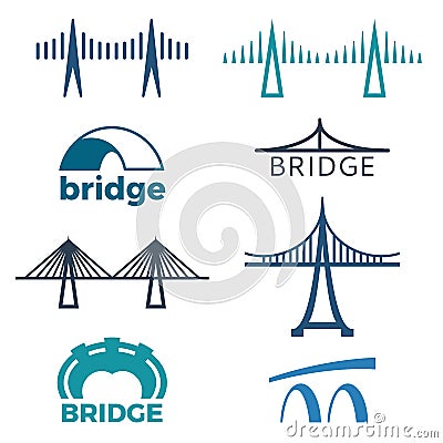 Bridge logos collection of illustrations isolated on white Vector Illustration