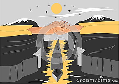 The bridge of lovers, the hand men and women hold each other, thereby making the bridge between continents Vector Illustration