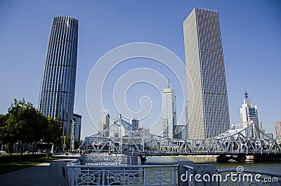 BRIDGE AND MODERN ARCHITECTURE, TIANJIN CITY Editorial Stock Photo