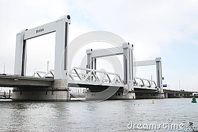 The bridge with the most malfunction in the Netherlands ; The botlekbrug on Motorway A15 at Rotterdam in the Netherlands Editorial Stock Photo