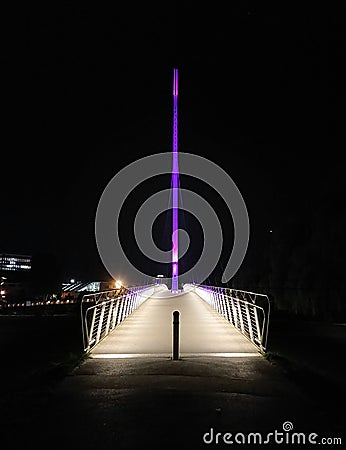 Bridge in the night with blue stick Stock Photo