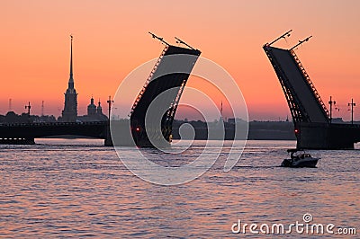 Bridge at night on the Neva River. Stock Photo