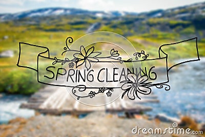 Bridge In Norway Mountains, Calligraphy Spring Cleaning Stock Photo