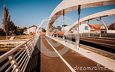 Bridge in centre of Oradea seen sunny summer day in Oradea, Rom Editorial Stock Photo