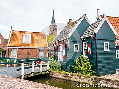Bridge over canal to Doolhof in Volendam, Noord-Holland, Netherlands Editorial Stock Photo