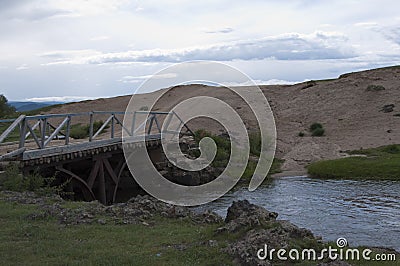 Bridge over a creek in central Mongolia Stock Photo