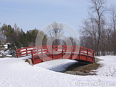 Bridge Over Frozen Water Stock Photo