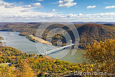 Bridge Over the Hudson River Valley in Fall Stock Photo