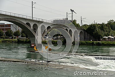 Bridge over the Reuss river in Bremgarten in Switzerland Editorial Stock Photo