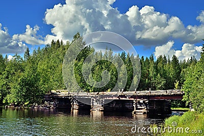 The bridge over the river Chirko-Kem. Karelia, Russia Stock Photo