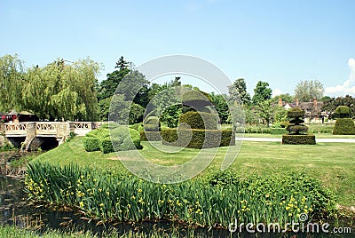 Bridge over River Eden. Hever castle's garden in Kent, England Stock Photo