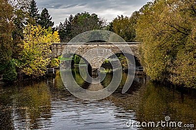 Bridge Over the River in Fall, Stratford Ontario Stock Photo