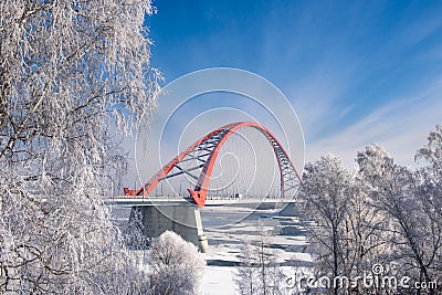 The bridge over the river Ob in Novosibirsk. Stock Photo