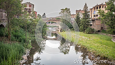 Bridge over the Ter river in the city of Ripoll Stock Photo