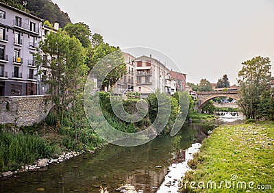 Bridge over the Ter river in the city of Ripoll Stock Photo