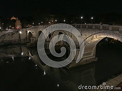 Bridge over the Tiber River at night, Rome, Italy Editorial Stock Photo