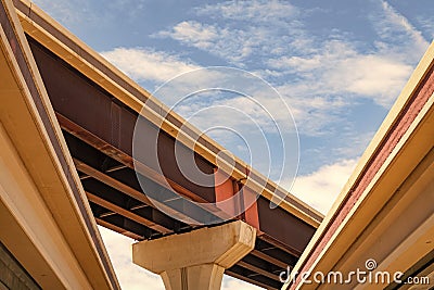 bridge overpass on highway. structural overpass in perspective. overpass structure of bridge. structural roadway. road Stock Photo