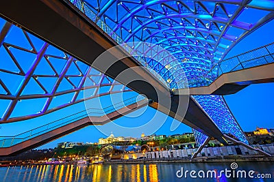 Bridge of Peace, Tbilisi, Georgia, at night Editorial Stock Photo