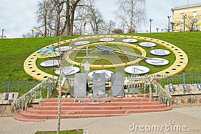 Bridge with poster and Portrait Gallery for memory of Heroes of Sky Hundred, memorials,clock, Editorial Stock Photo