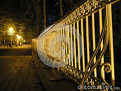Bridge railing at night Stock Photo