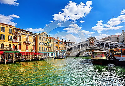 Bridge Rialto on Grand canal famous landmark panoramic view Venice Editorial Stock Photo