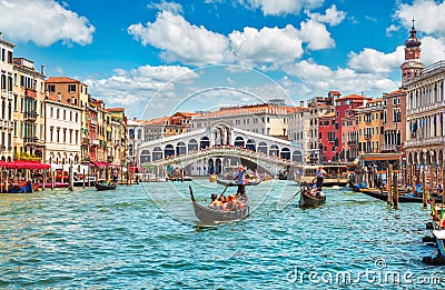 Bridge Rialto on Grand canal famous landmark panoramic view Venice Editorial Stock Photo