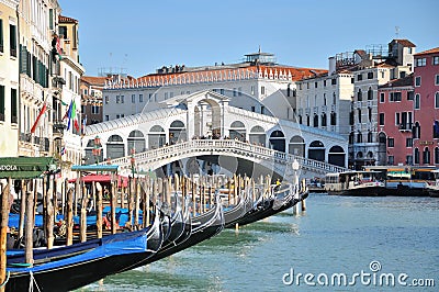 Bridge Rialto on Grand canal famous landmark panoramic view Venice. Editorial Stock Photo