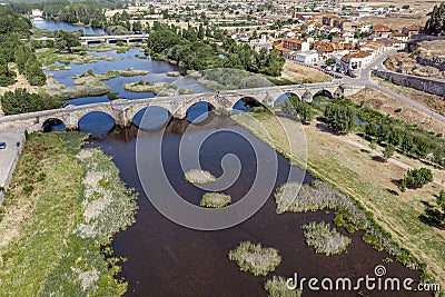 Bridge and River Agueda, Ciudad Rodrigo, Castile and Leon Stock Photo