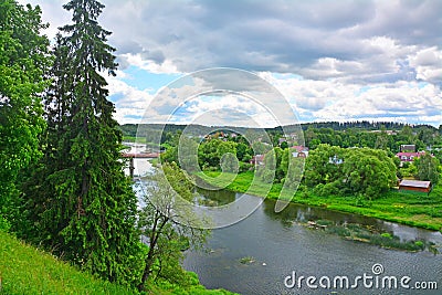 Bridge through Ruza river in Ruza city, Moscow region, Russia Stock Photo