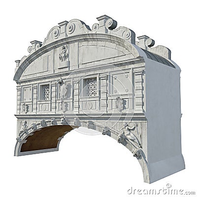 Bridge of Sighs Ponte dei Sospiri between Doges Palace and Prison on white. 3D illustration Cartoon Illustration