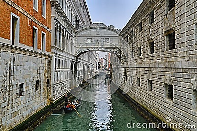 The bridge of sighs in Venice at night, Italy Stock Photo