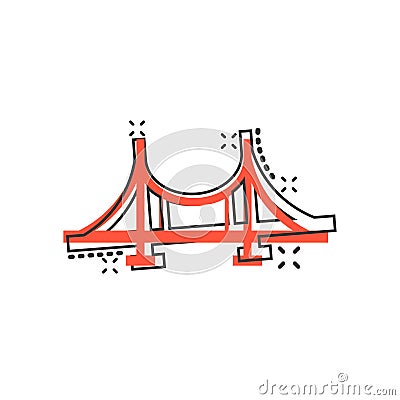Bridge sign icon in comic style. Drawbridge vector cartoon illustration on white isolated background. Road business concept splash Vector Illustration