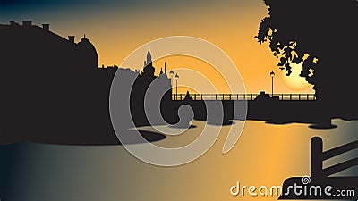 Bridge silhouette in sunset Vector Illustration