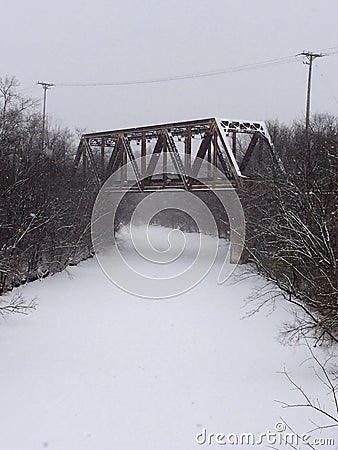 Bridge in Snowstorm Editorial Stock Photo