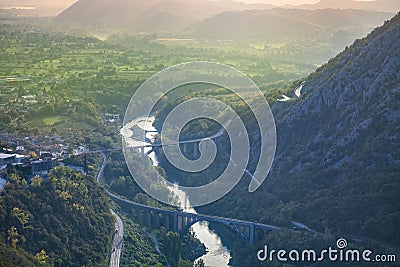 Wiew of SoÄa bridge at Solkan Stock Photo