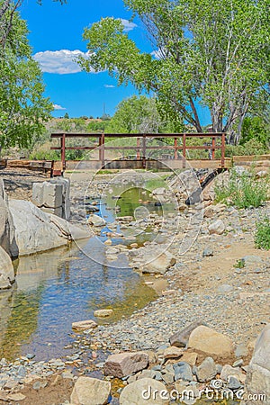 A bridge spans a finger cove on Fain Lake. Stock Photo