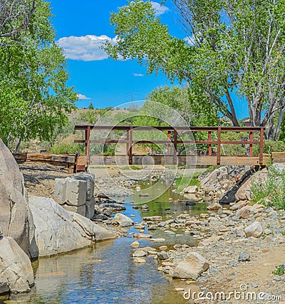 A bridge spans a finger cove on Fain Lake. Stock Photo