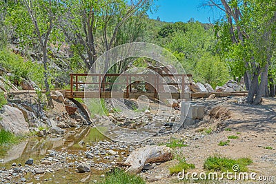 A bridge spans a finger cove on Fain Lake. Stock Photo