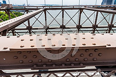 bridge structure with steel girder and beam rivet. construction of bridge steel rivet. structural beam or girder of Stock Photo