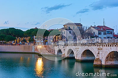 Bridge of Tiberius Ponte di Tiberio in Rimini Editorial Stock Photo