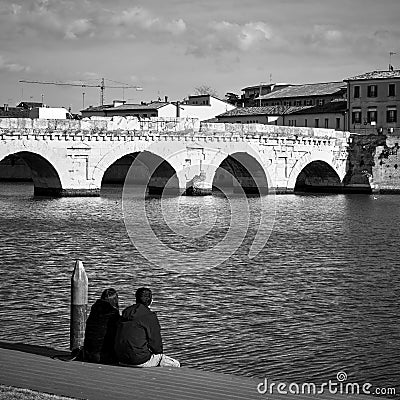 Bridge of Tiberius in Rimini Editorial Stock Photo