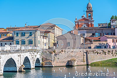 Bridge of Tiberius (Ponte di Tiberio) in Rimini, Italy. Editorial Stock Photo