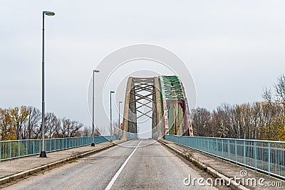 Bridge in Titel across the Tisa River in Serbia Stock Photo